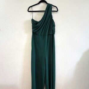 Green Love By Design Ava One Shoulder Wide Leg Jumpsuit In Emerald XL